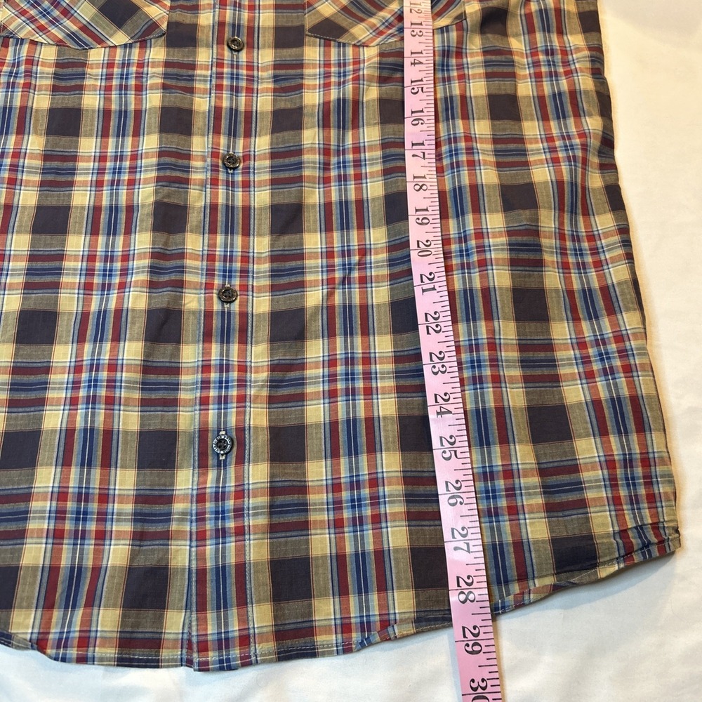 Patagonia Men's Shirt Sz Med Brown Blue Plaid Long Sleeved Button Western Hike - Picture 7 of 9